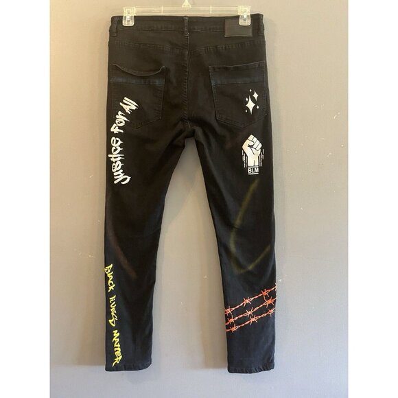 M Society Politically Incorrect Street Wear Denim Jacket Pants BLM Graffiti - Picture 7 of 9